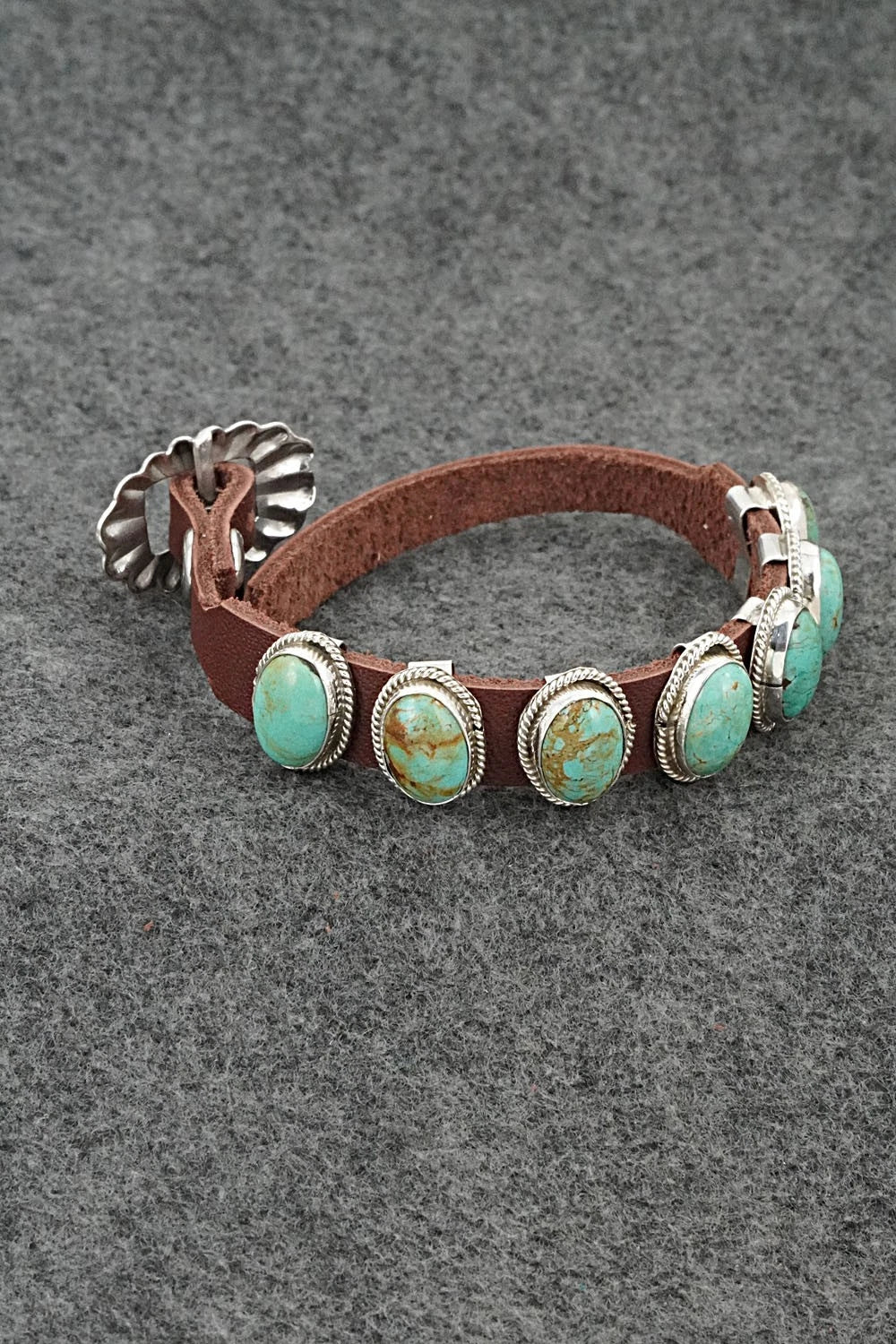 Turquoise, Sterling Silver & Leather Bracelet - Bonnie Willie