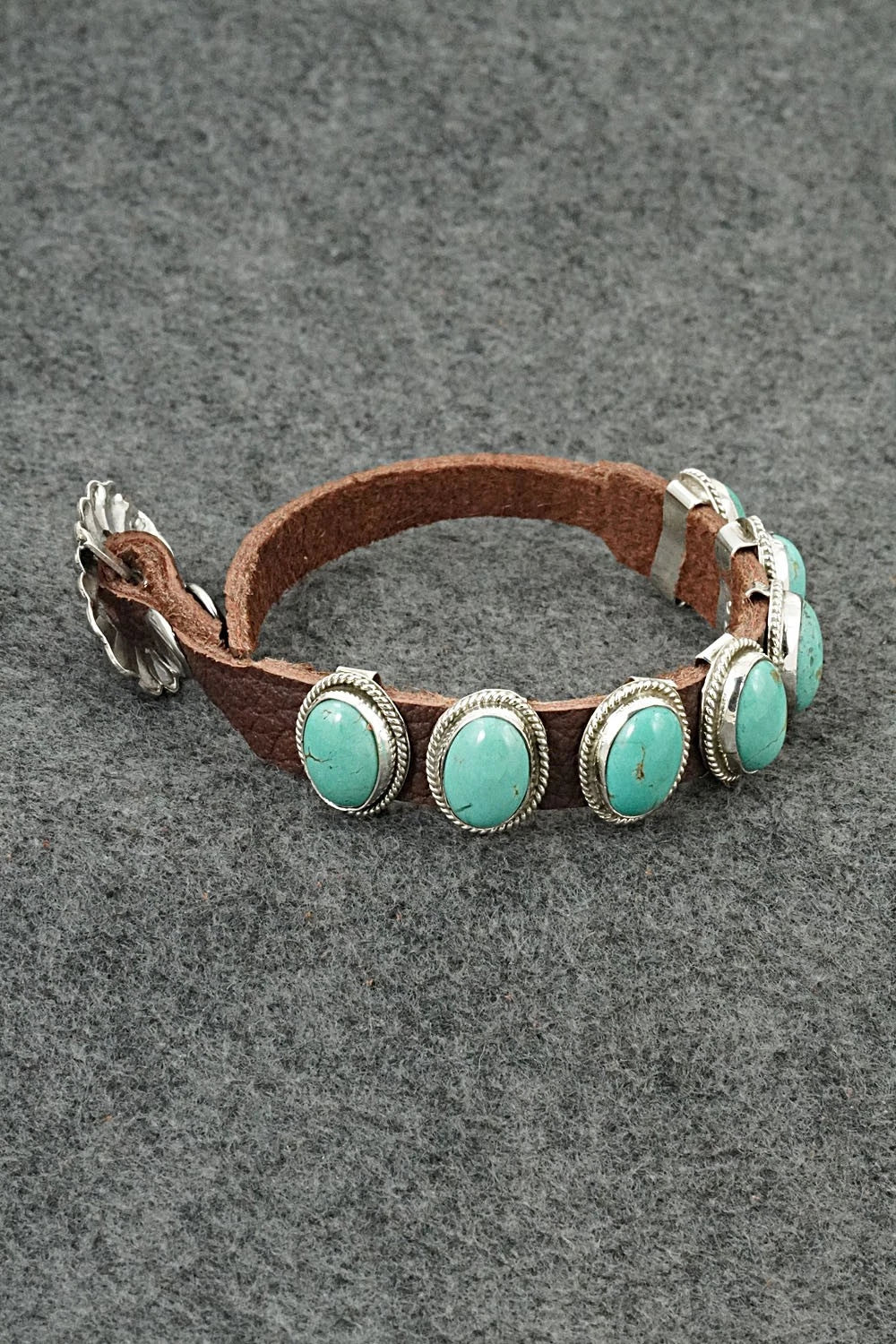 Turquoise, Sterling Silver & Leather Bracelet - Rosita Charlie