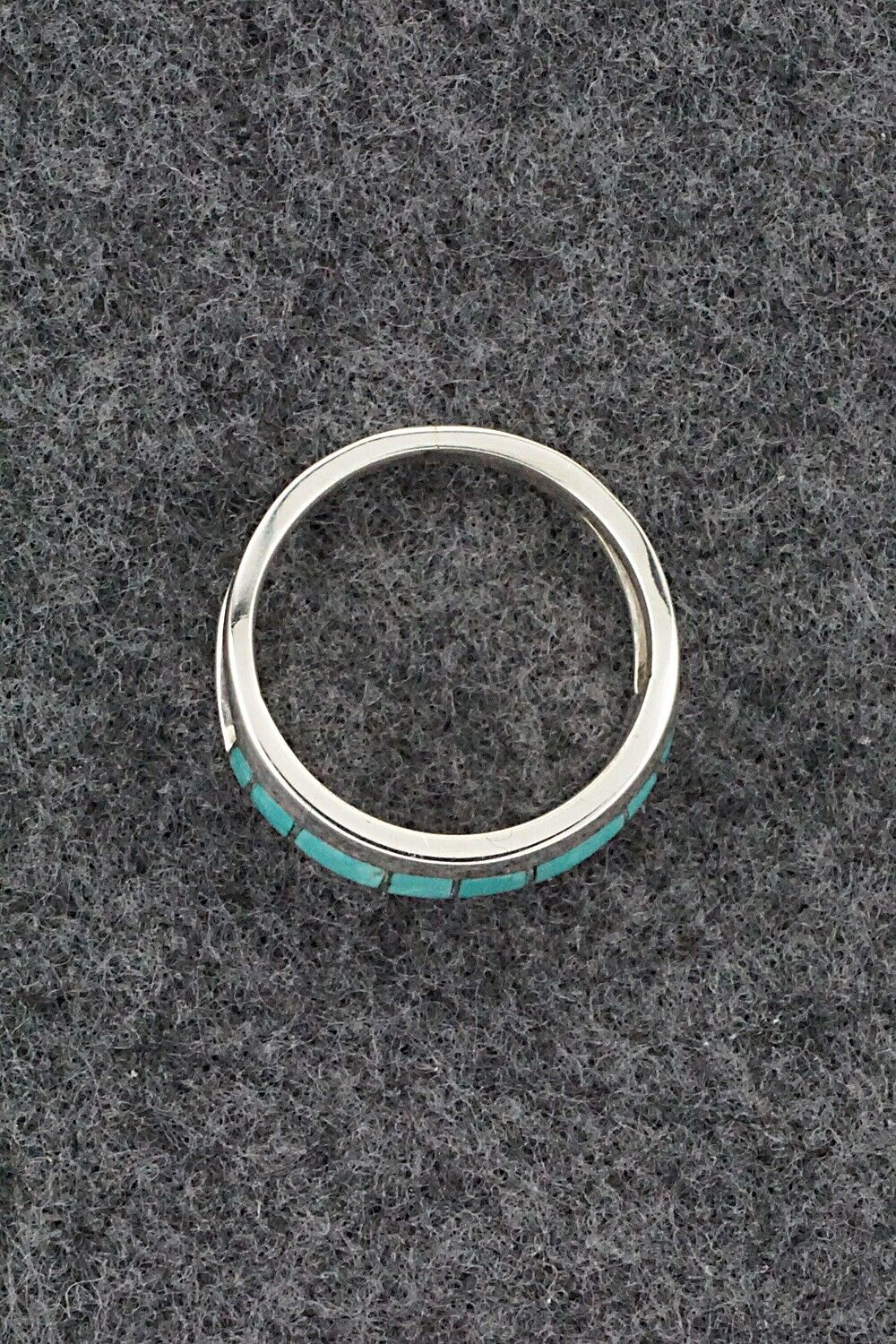 Turquoise & Sterling Silver Inlay Ring - Sibert Bowannie - Size 8