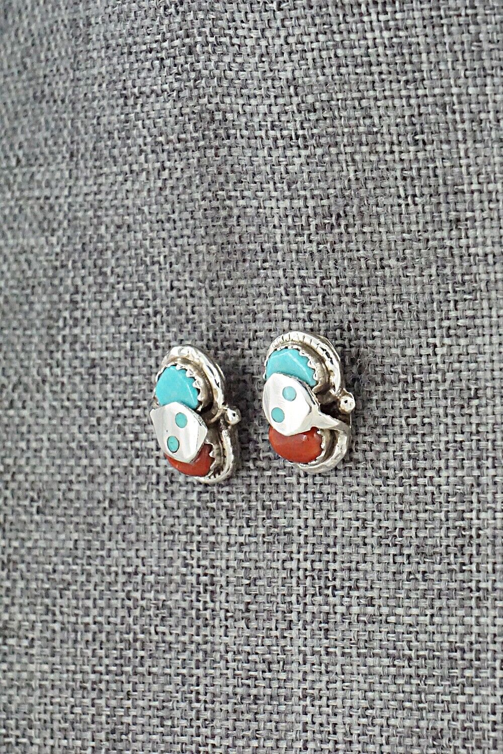 Turquoise, Coral & Sterling Silver Earrings - Joy Calavaza