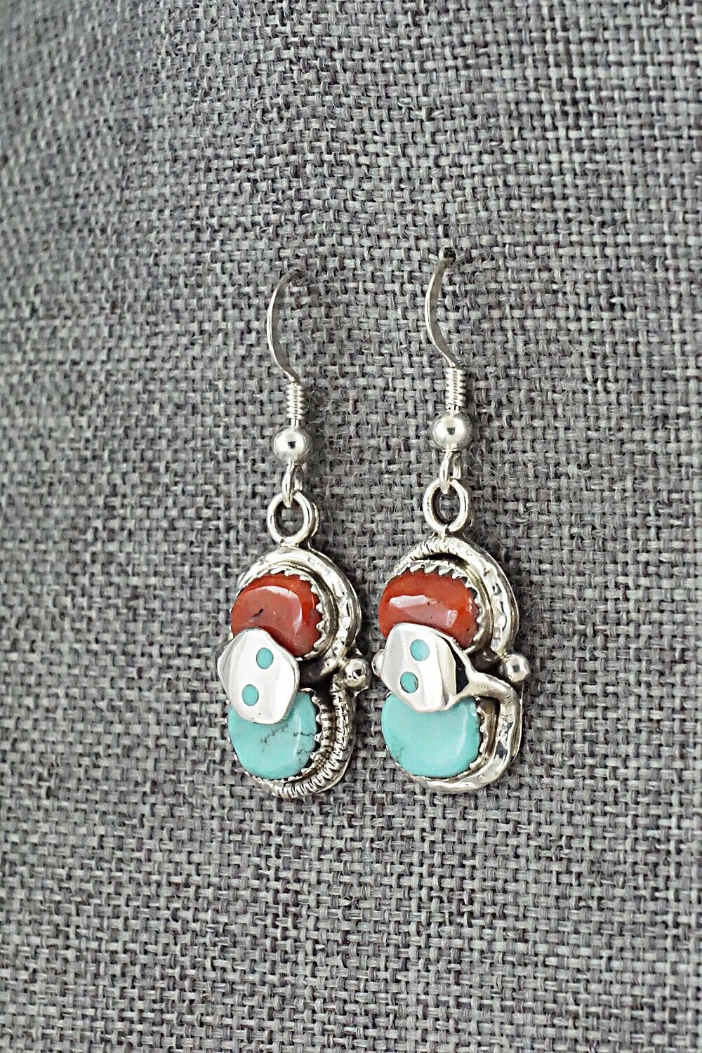 Turquoise, Coral & Sterling Silver Earrings - Joy Calavaza