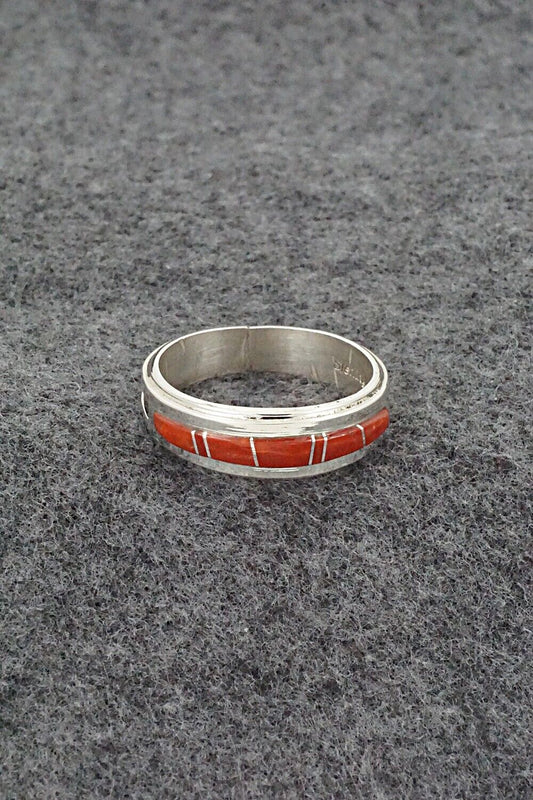 Coral & Sterling Silver Inlay Ring - Wilbert Muskett Jr. - Size 10.5