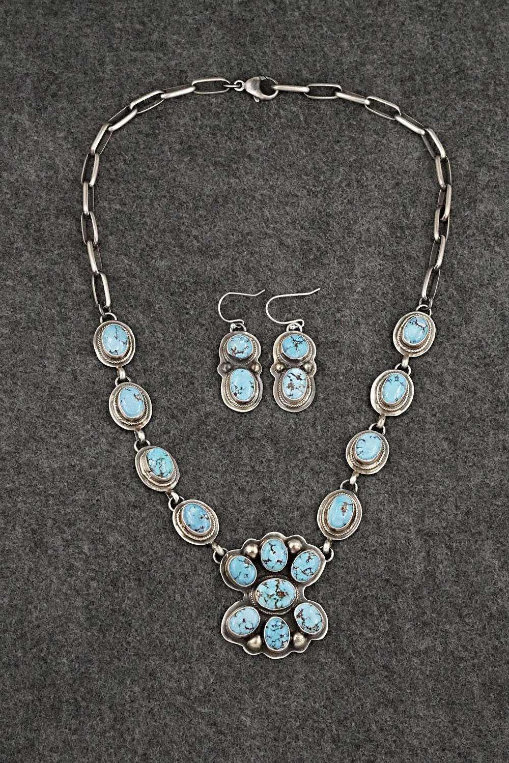 Turquoise & Sterling Silver Necklace and Earrings Set - Kathleen Livingston