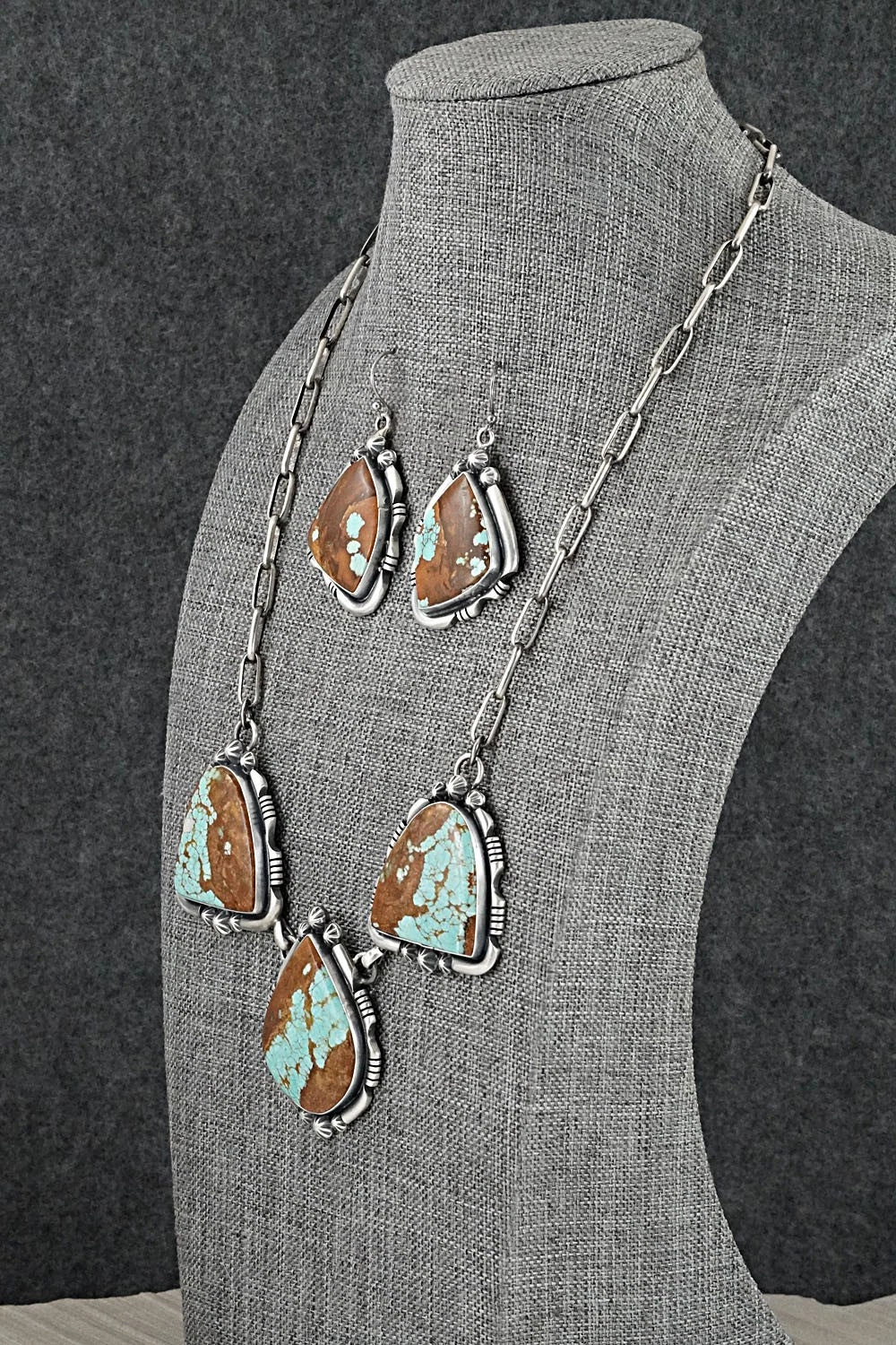 Turquoise & Sterling Silver Necklace and Earrings Set - Paul Livingston