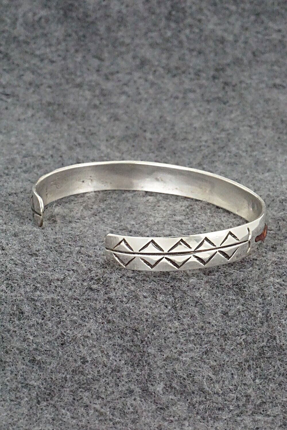 Turquoise, Coral & Sterling Silver Inlay Bracelet - Jolene Yazzie