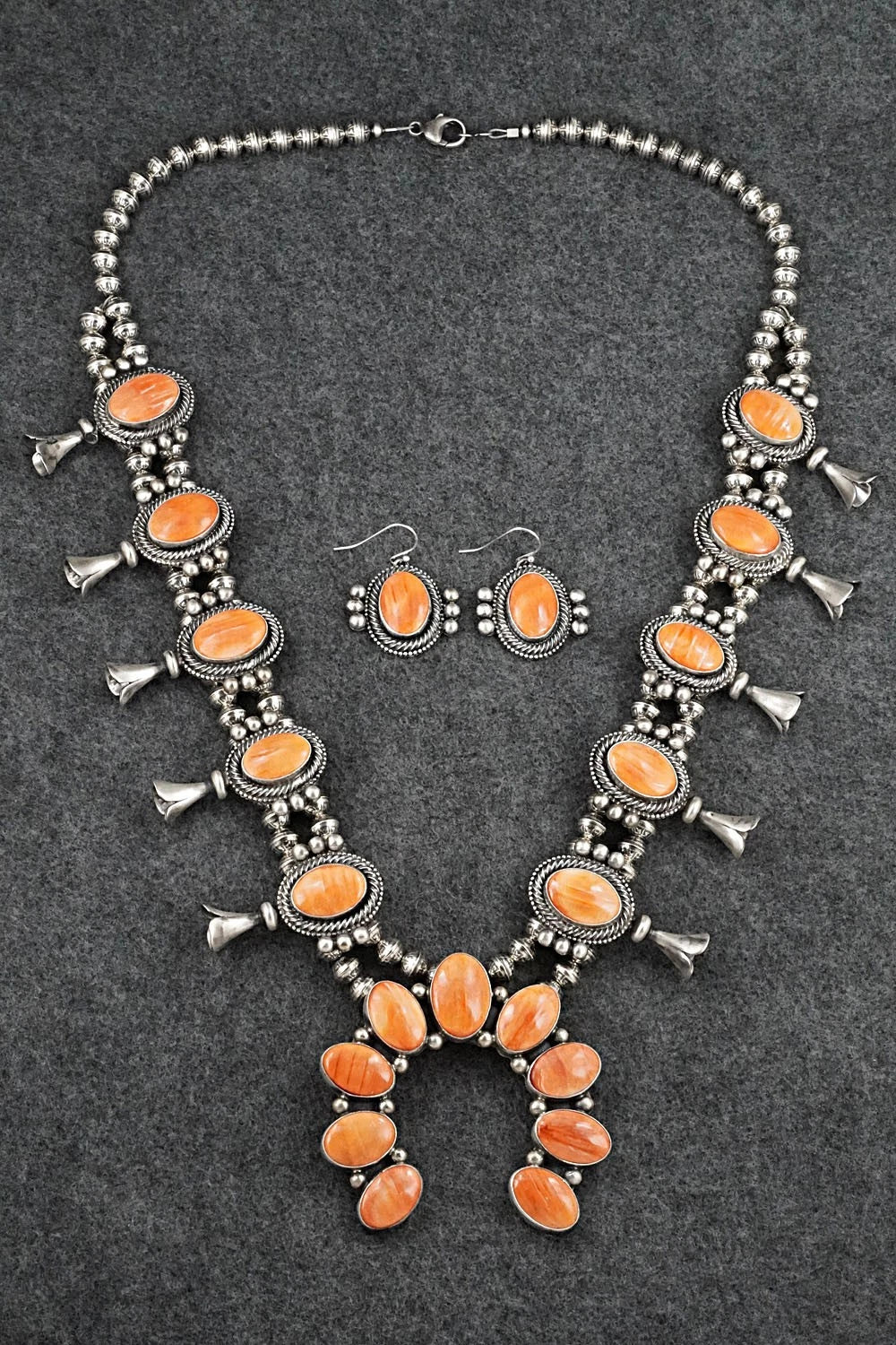 Spiny Oyster & Sterling Silver Squash Blossom Set - Kathleen Livingston