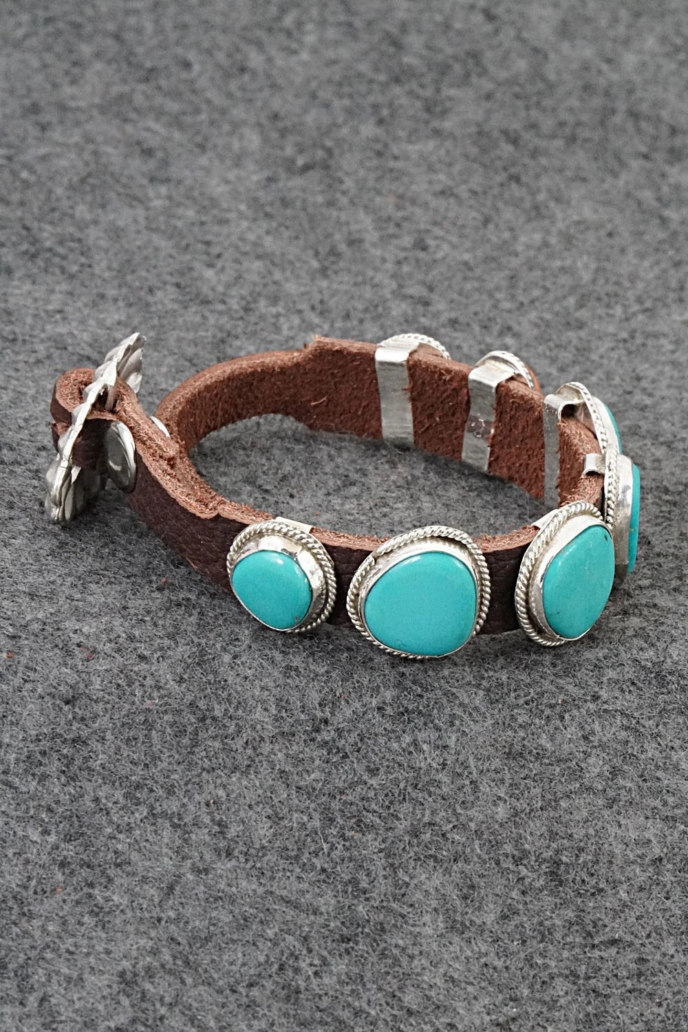 Turquoise, Spiny Oyster, Sterling Silver & Leather Bracelet - Rosita Charlie