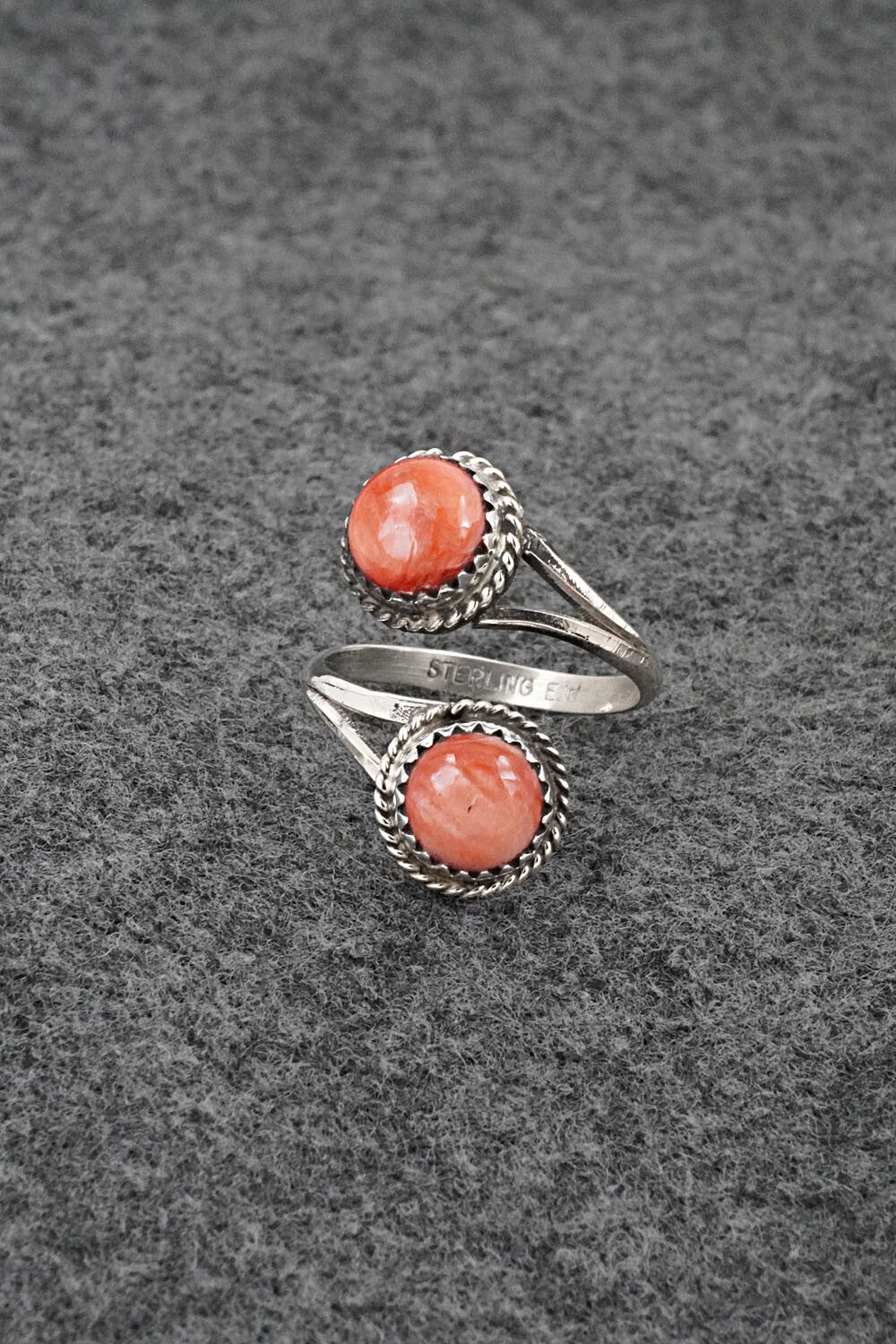 Spiny Oyster & Sterling Silver Ring - Esther White - Size 6.5 Adj.