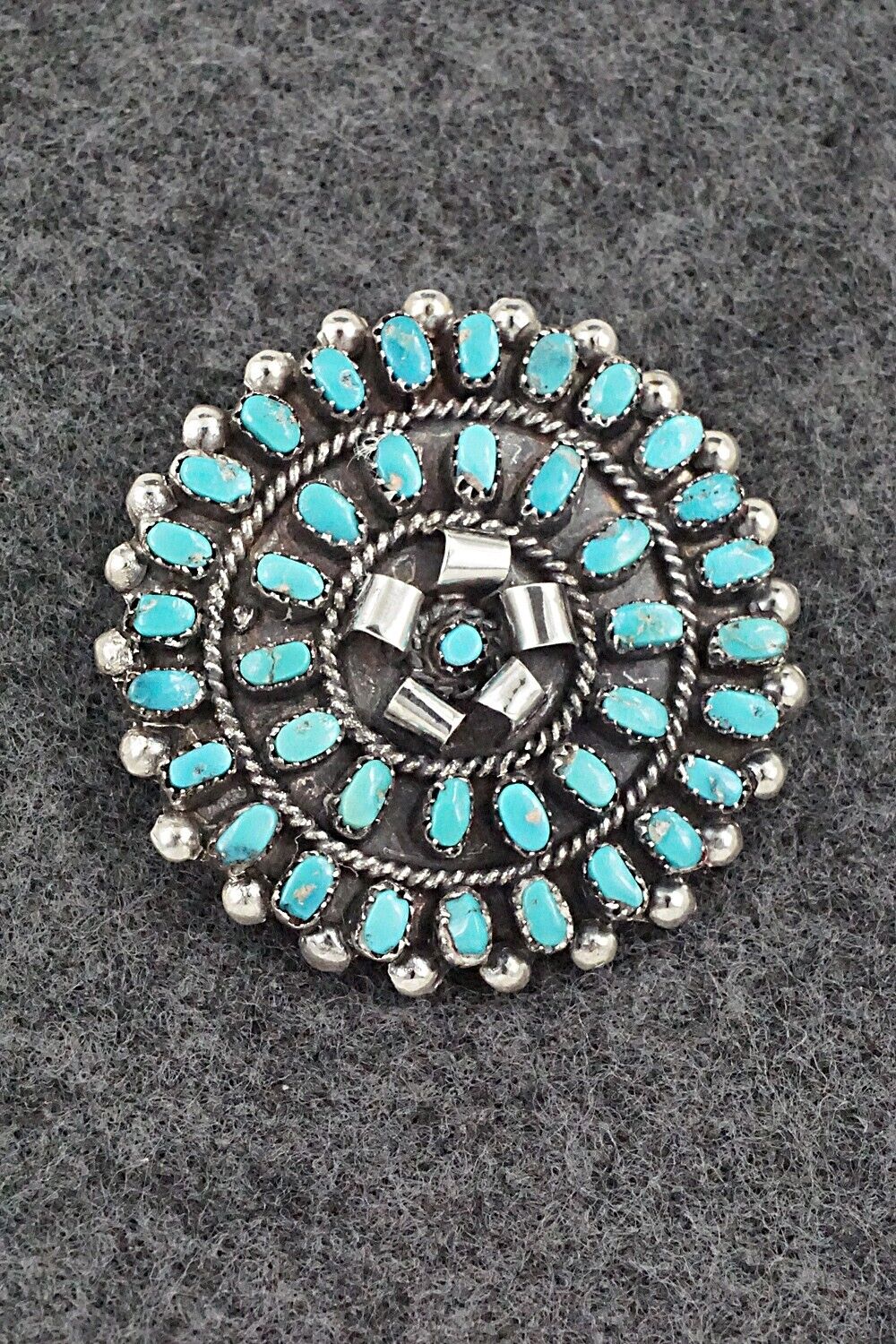 Turquoise & Sterling Silver Pendant/Pin - Lorencita Walela