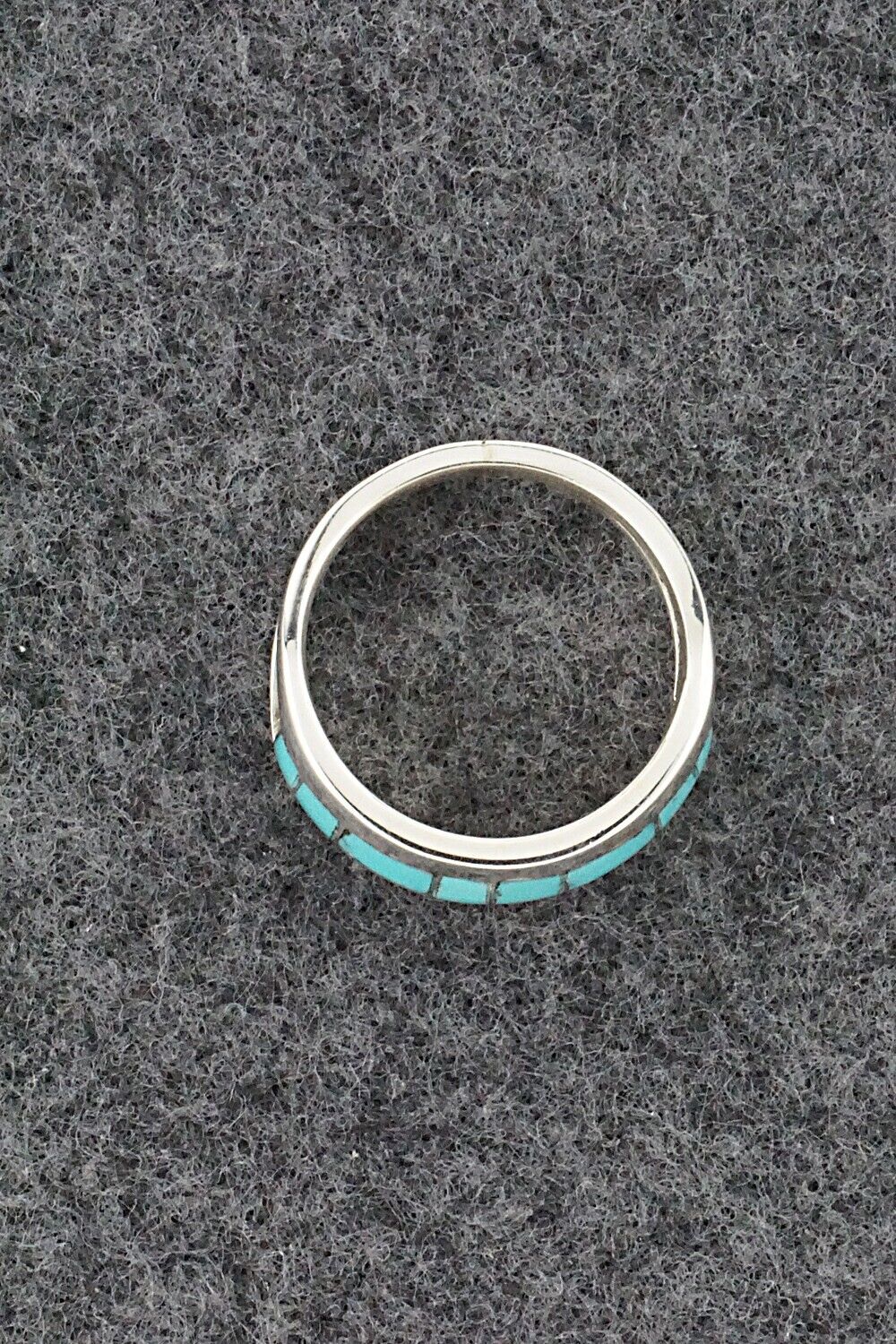 Turquoise & Sterling Silver Inlay Ring - Sibert Bowannie - Size 7
