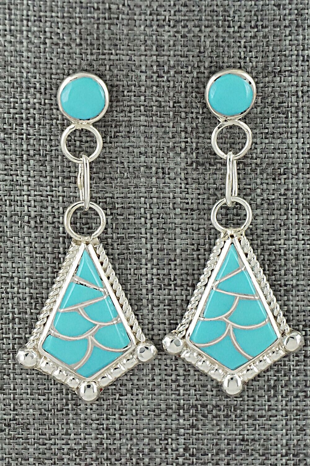 Turquoise & Sterling Silver Inlay Earrings - Seoutewa