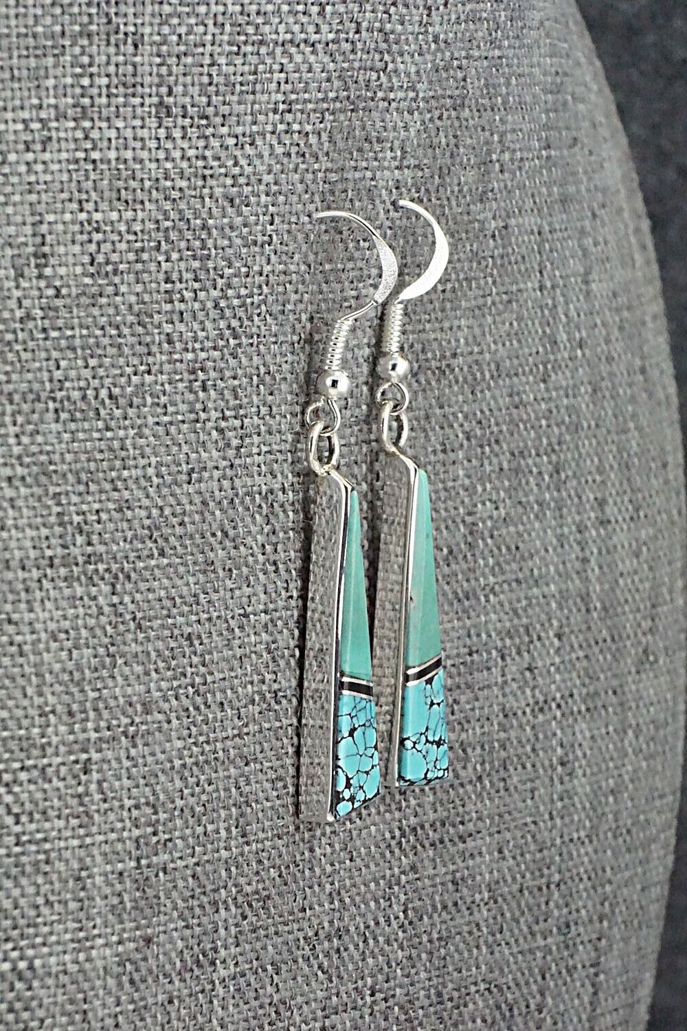 Turquoise, Onyx & Sterling Silver Inlay Earrings - Marilyn Yazzie