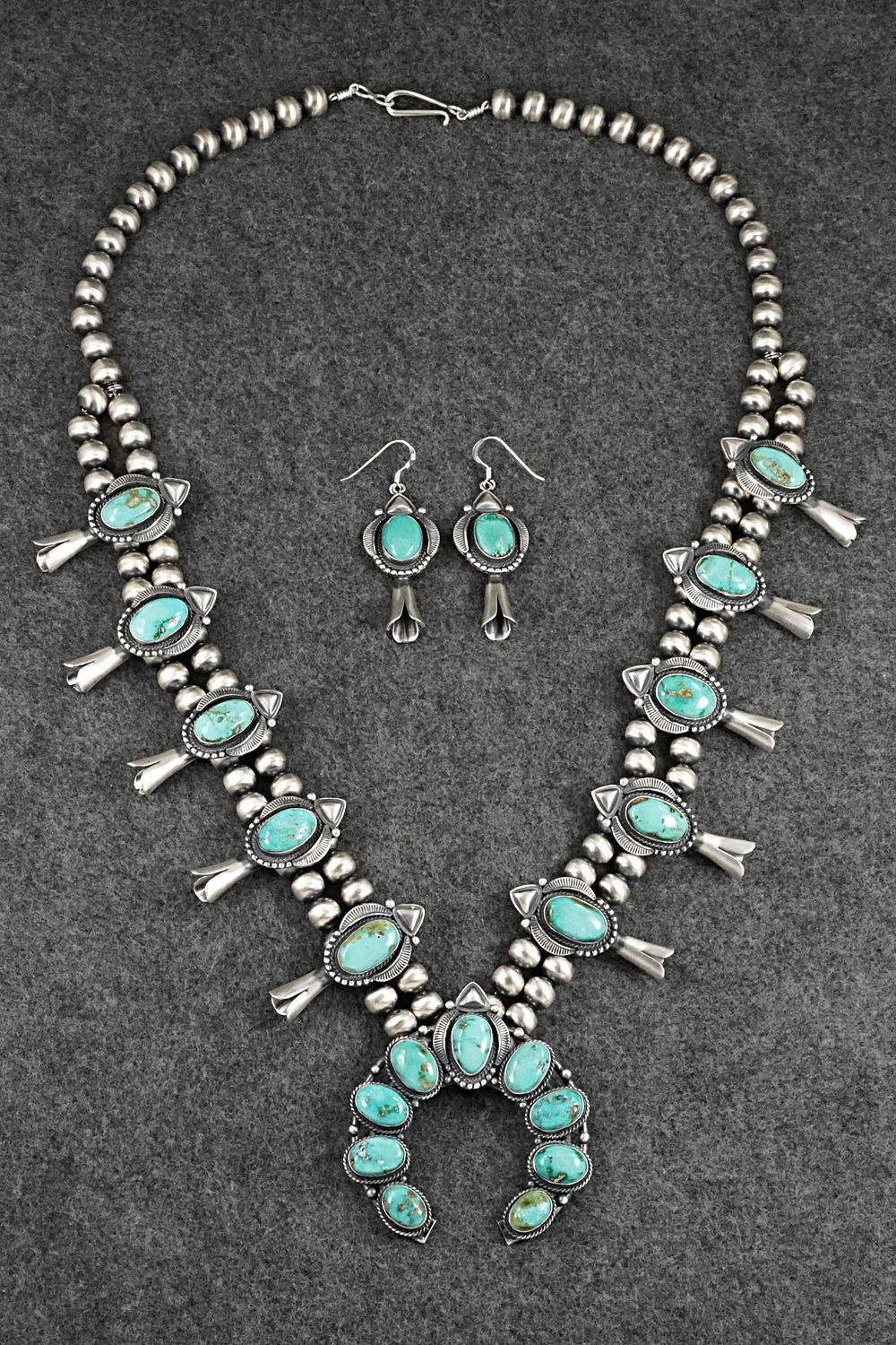 Turquoise & Sterling Silver Squash Blossom Set - Derrick Gordon
