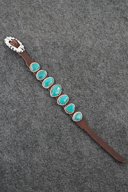 Turquoise, Sterling Silver & Leather Bracelet - Rosita Charlie