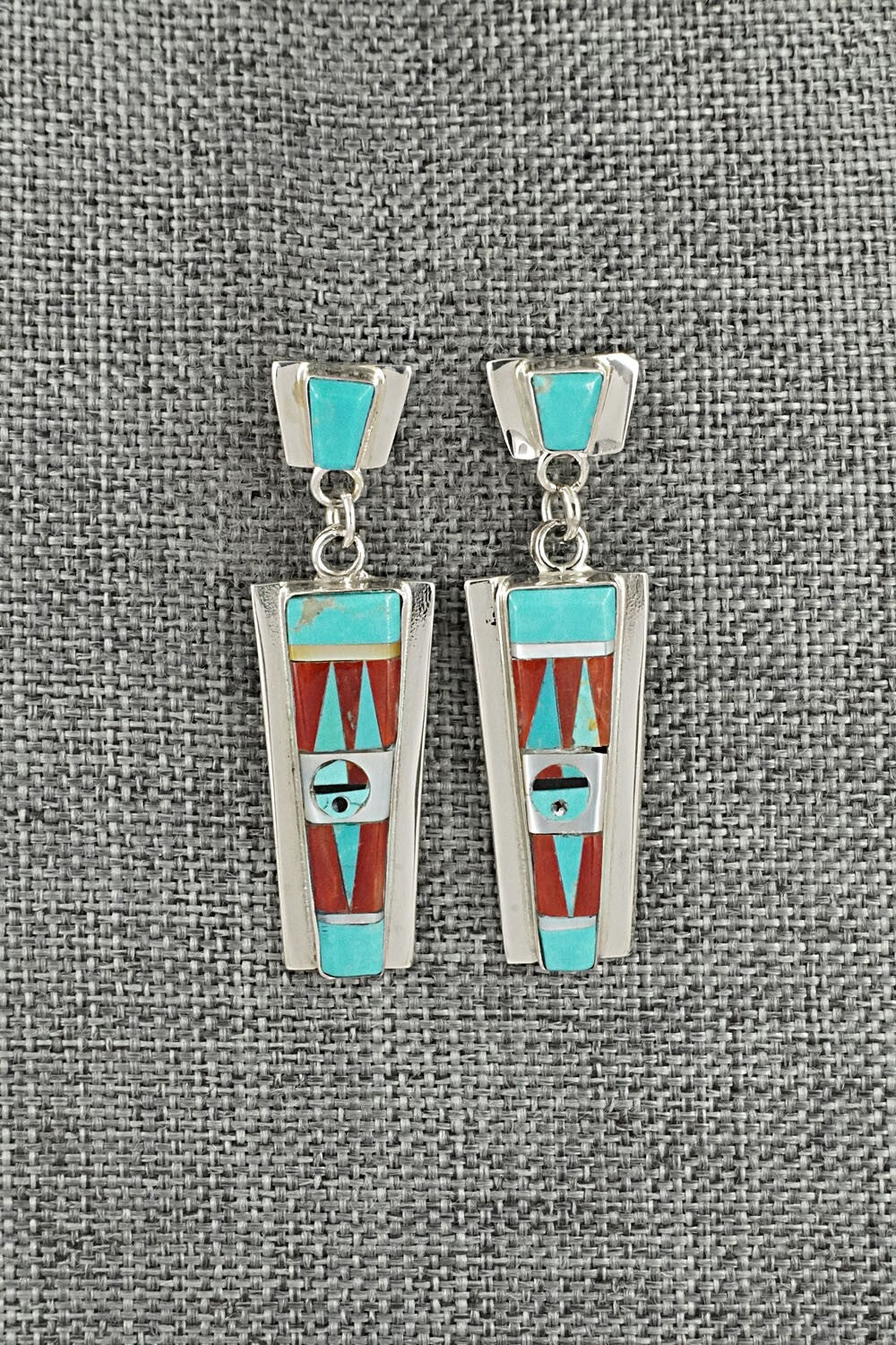 Multi Stone Inlay & Sterling Silver Earrings - Roland Edaakie