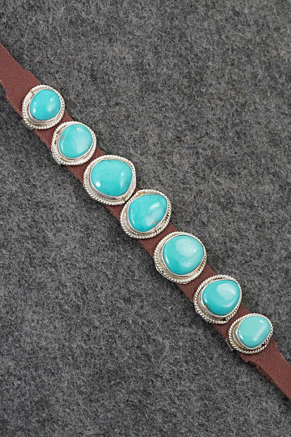 Turquoise, Sterling Silver & Leather Bracelet - Rosita Charlie