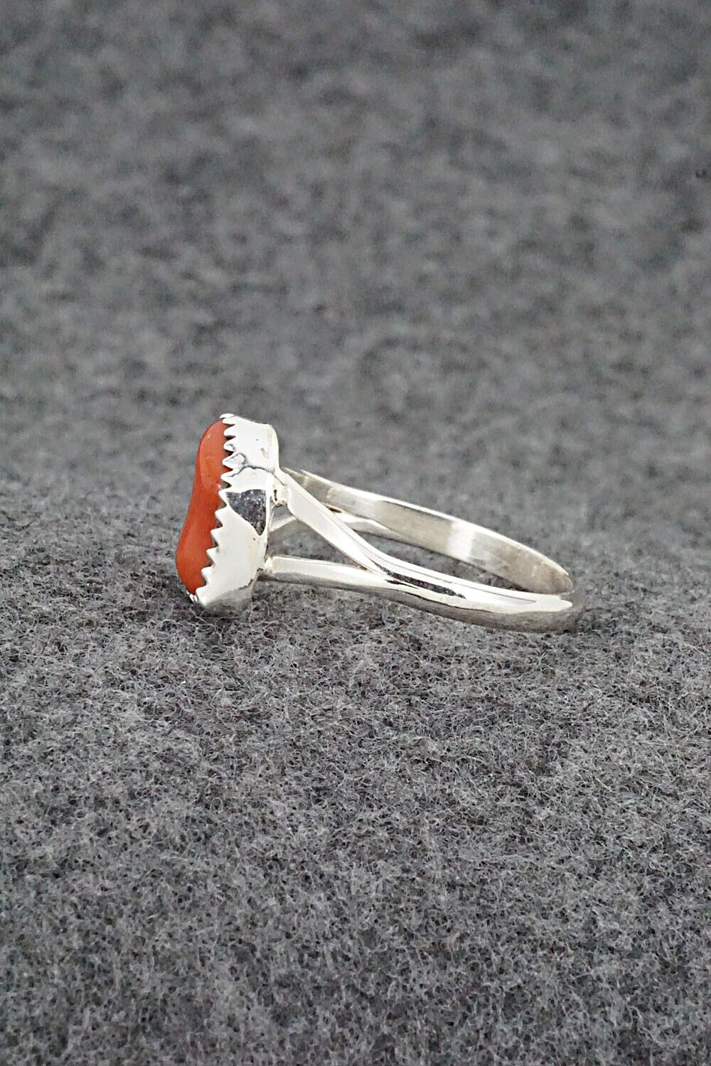 Coral & Sterling Silver Ring - Letricia Largo - Size 8.5