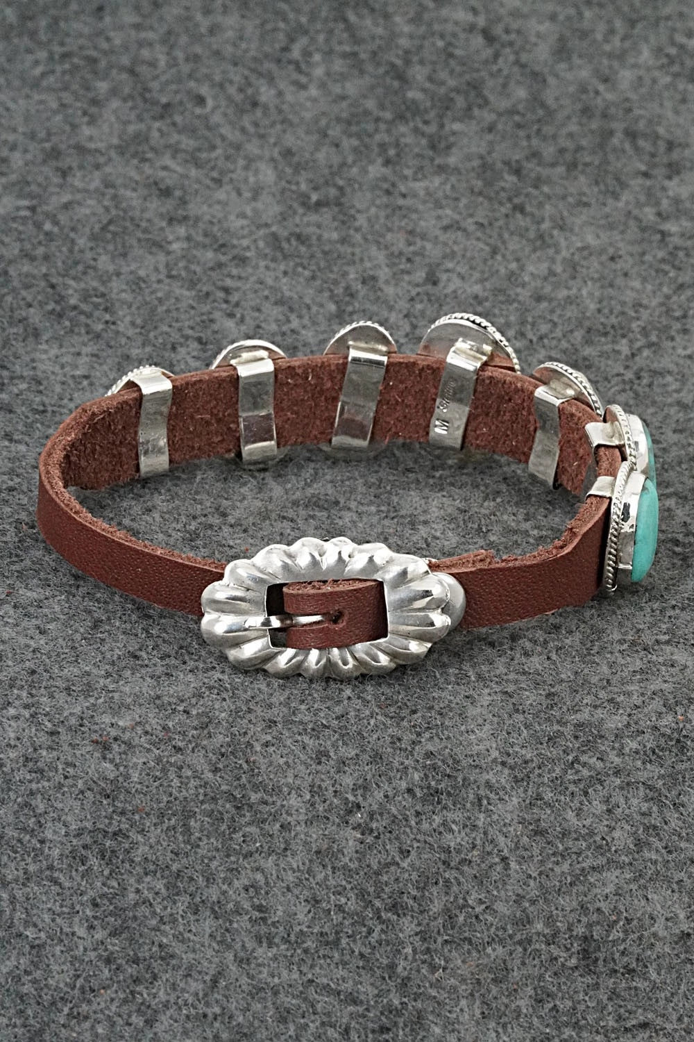 Turquoise, Sterling Silver & Leather Bracelet - Marlene Ramone