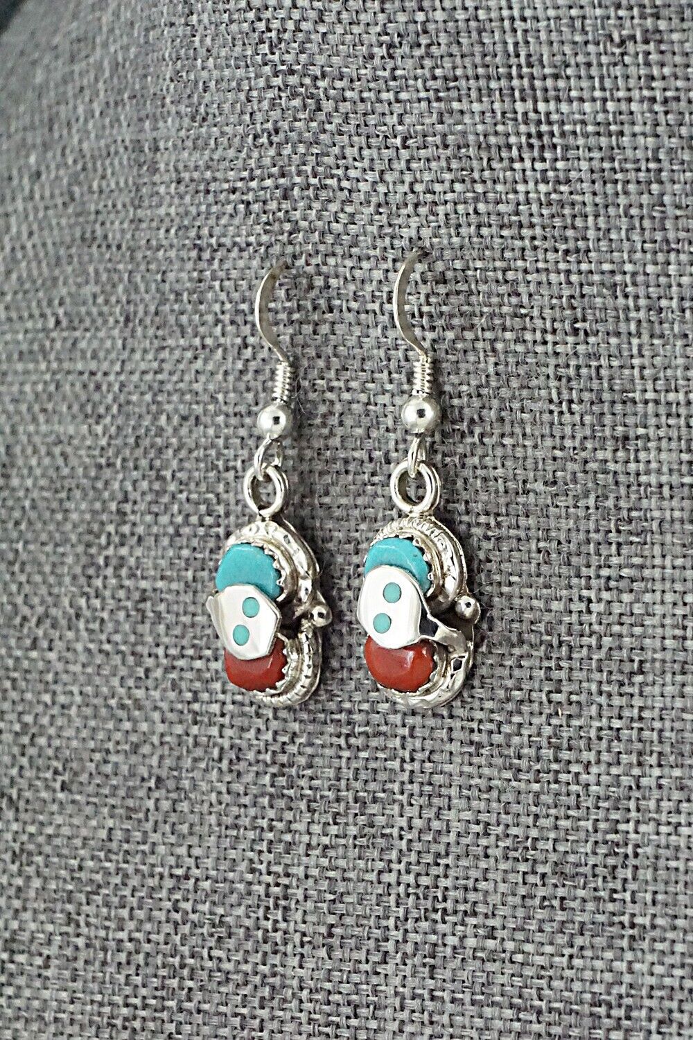 Turquoise, Coral & Sterling Silver Earrings - Joy Calavaza