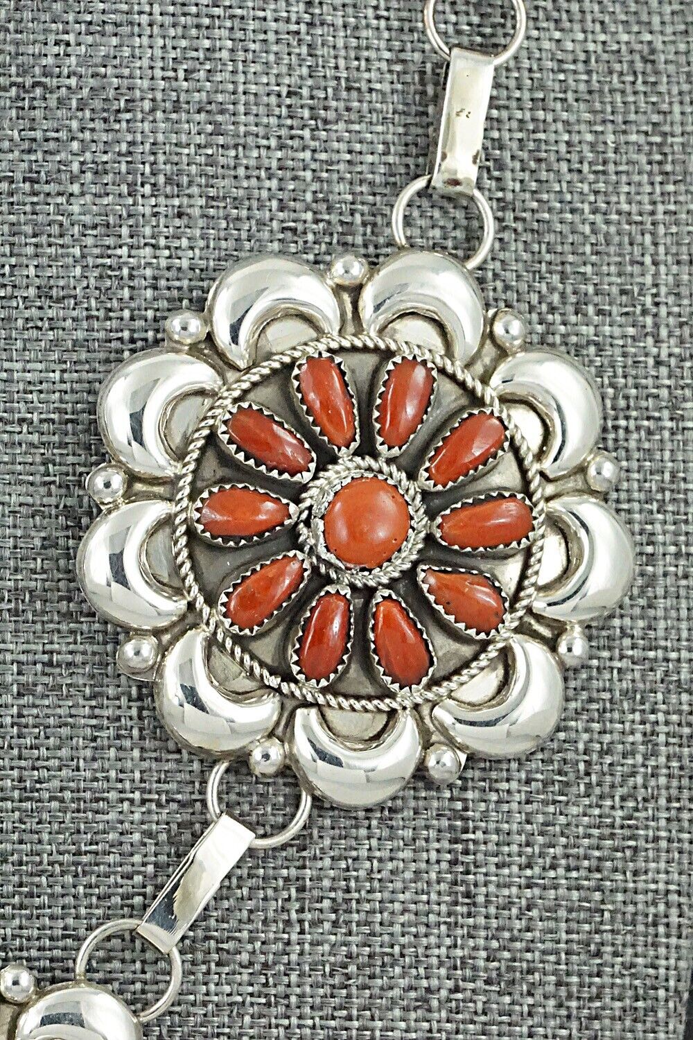 Coral & Sterling Silver Necklace and Earrings Set - Eunise Wilson