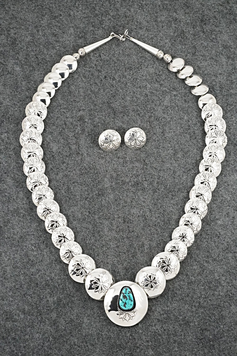 Turquoise Sterling Silver Necklace and Earrings Set - Tim Thompson