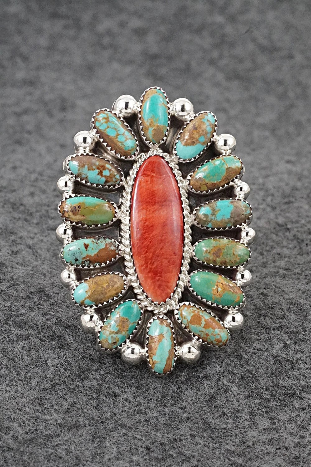 Turquoise, Spiny Oyster & Sterling Silver Ring - Anthony Brown - Size 11