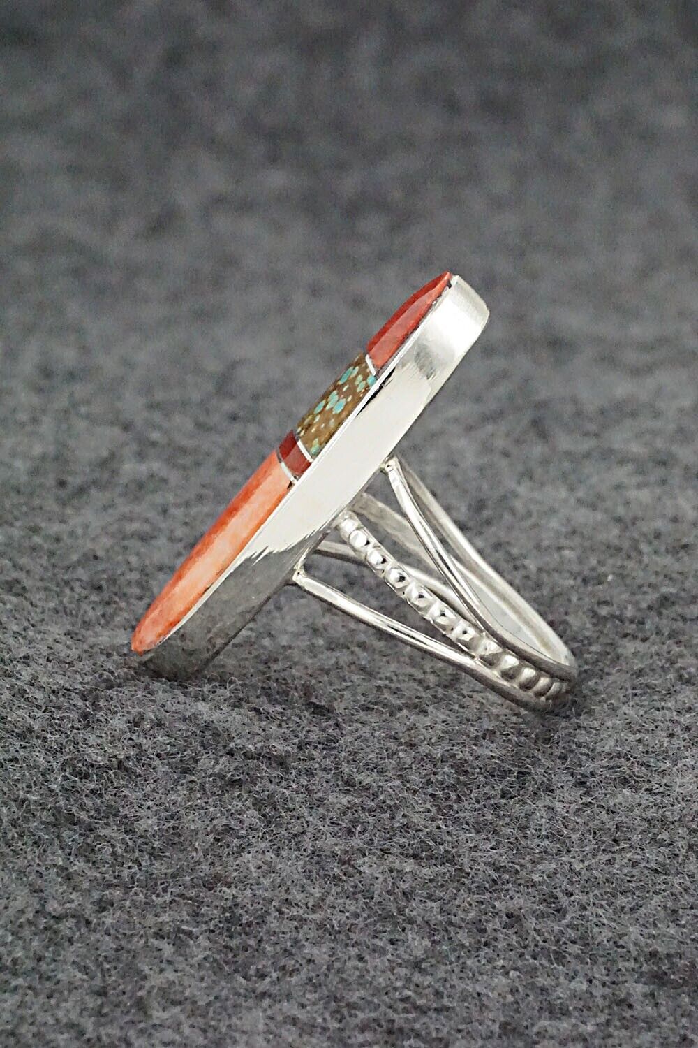 Spiny Oyster, Turquoise, Coral & Sterling Silver Ring - Harold Smith - Size 9