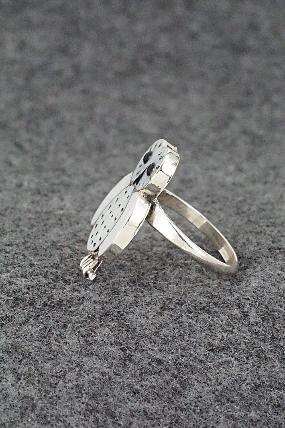 Mother of Pearl , Onyx & Sterling Silver Ring - Reginda Kallestewa - Size 6