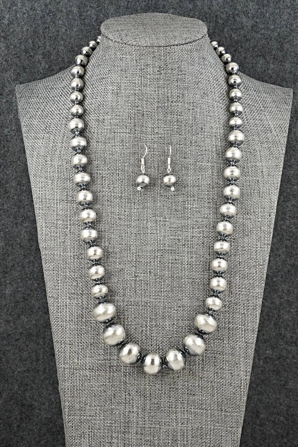 Sterling Silver Navajo Pearl Necklace & Earrings Set - Treva Jim