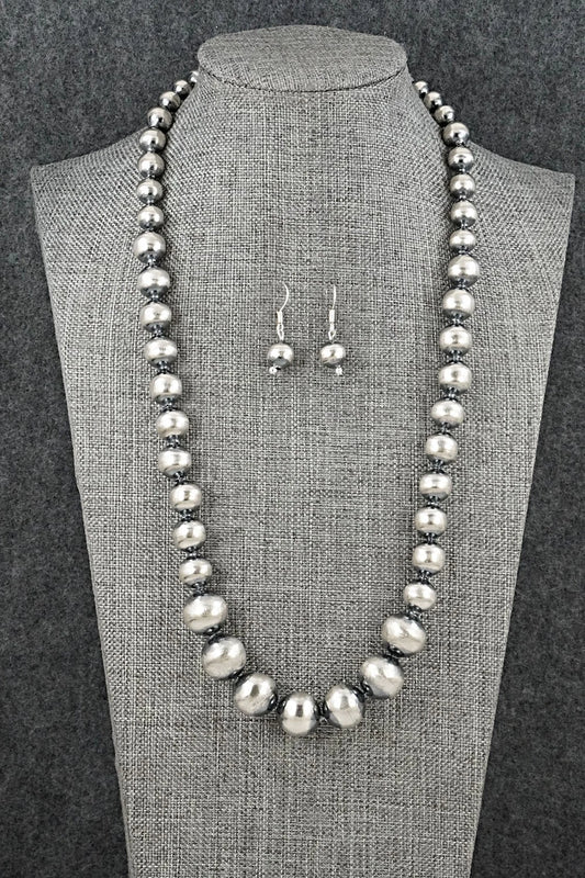 Sterling Silver Navajo Pearl Necklace & Earrings Set - Treva Jim