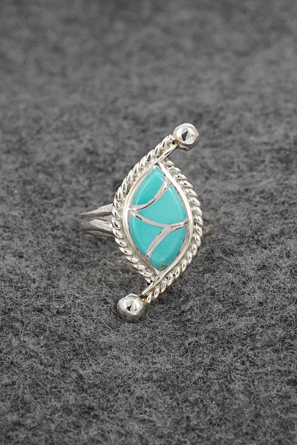 Turquoise & Sterling Silver Inlay Ring - Carlen Seoutewa - Size 6