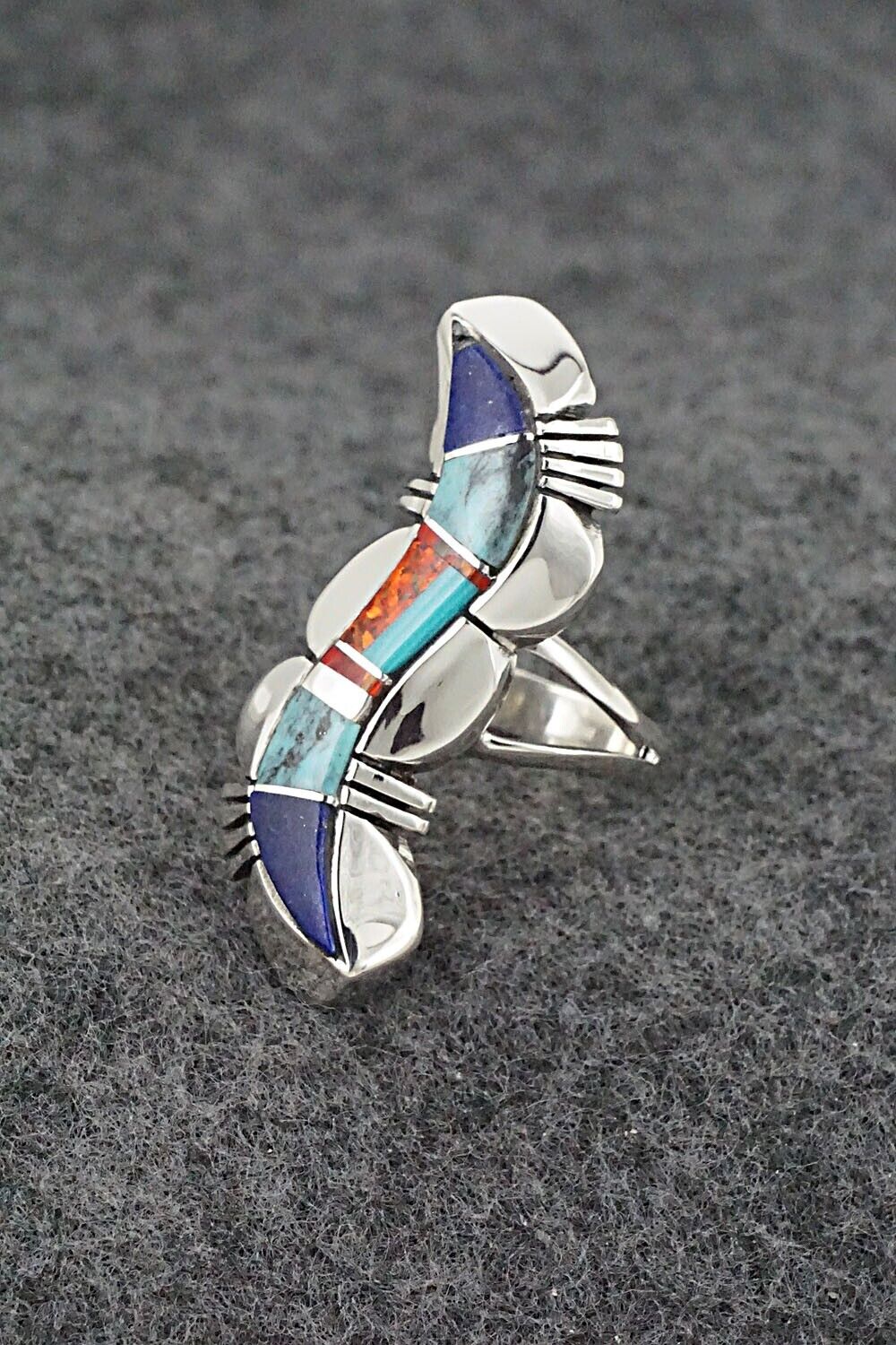 Multi-Stone & Sterling Silver Inlay Ring - James Manygoats - Size 5.5