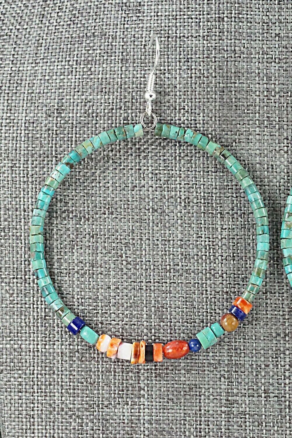Multi Stone & Sterling Silver Hoop Earrings - Helen Tsosie