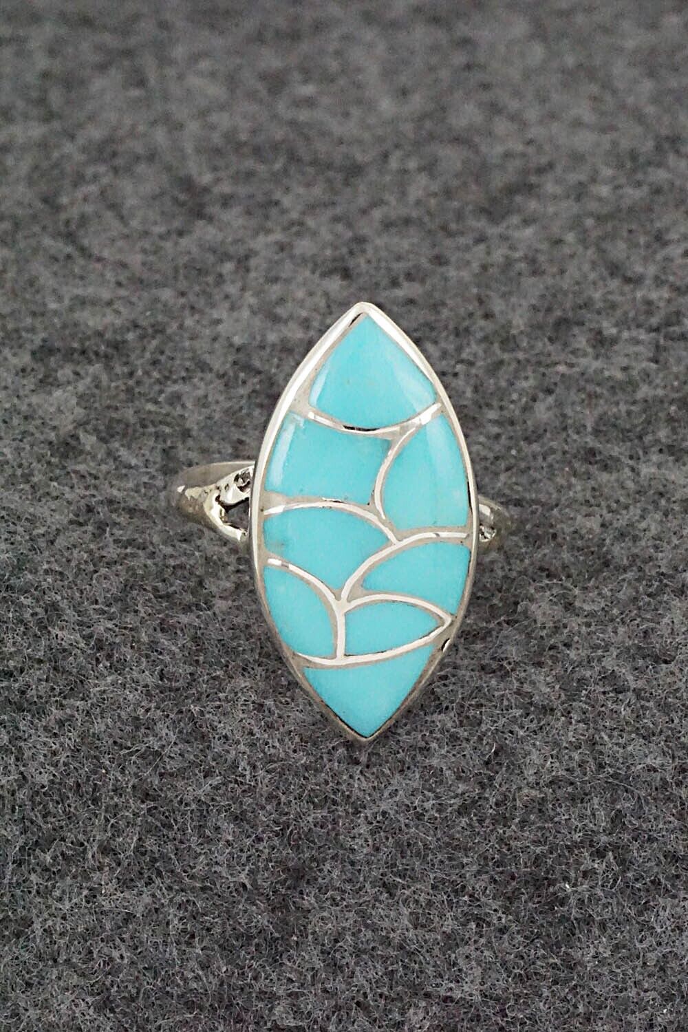 Turquoise & Sterling Silver Ring - Orena Leekya - Size 7.5