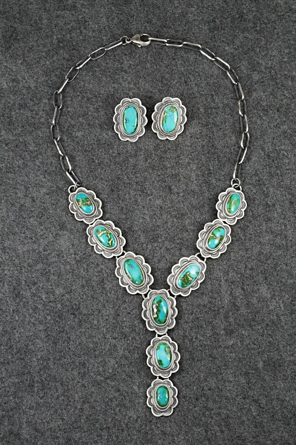 Turquoise & Sterling Silver Necklace and Earrings Set - Randy Boyd