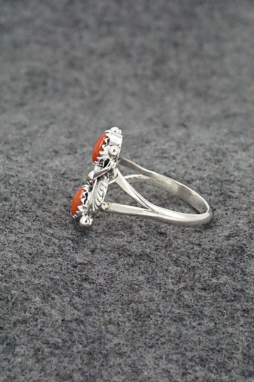 Coral & Sterling Silver Ring - Judy Largo - Size 8.75