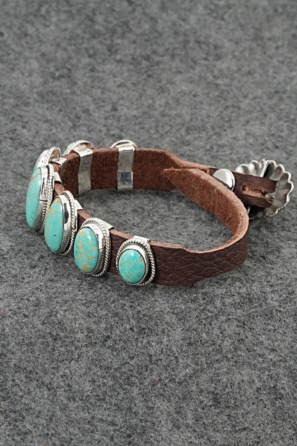 Turquoise, Sterling Silver & Leather Bracelet - Marlene Ramone