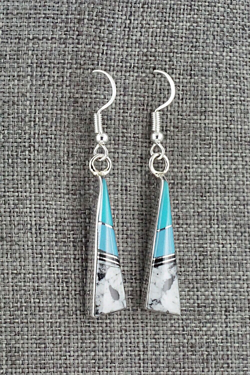 Turquoise, White Buffalo & Sterling Silver Inlay Earrings - Marilyn Yazzie
