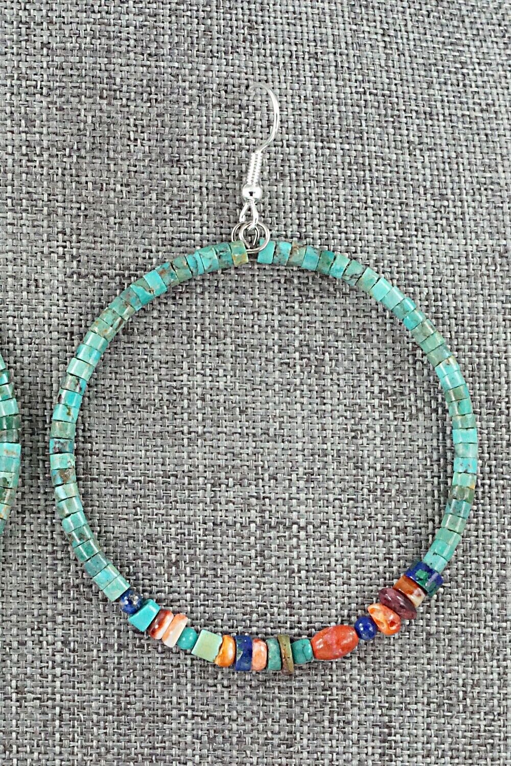 Multi Stone & Sterling Silver Hoop Earrings - Helen Tsosie