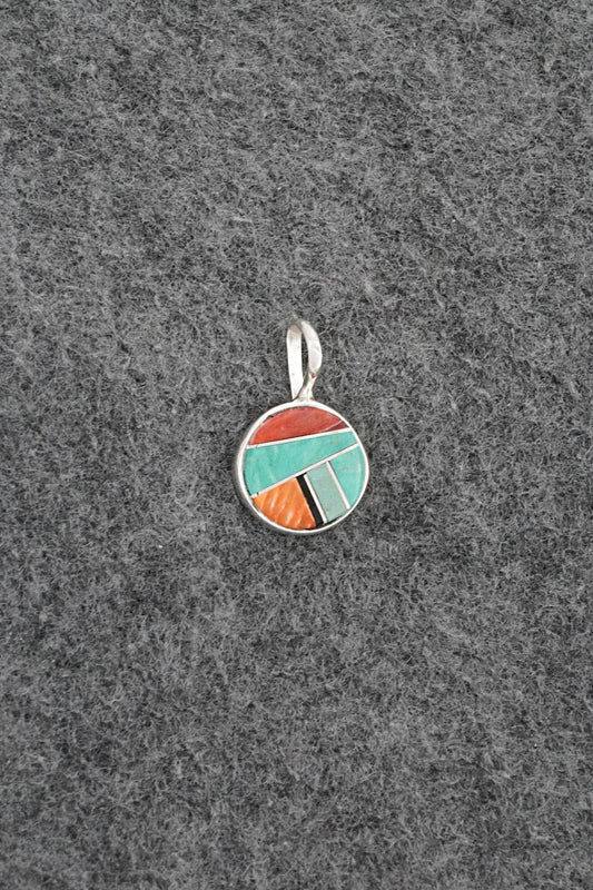 Turquoise, Spiny Oyster & Sterling Silver Pendant - Joseph Martinez