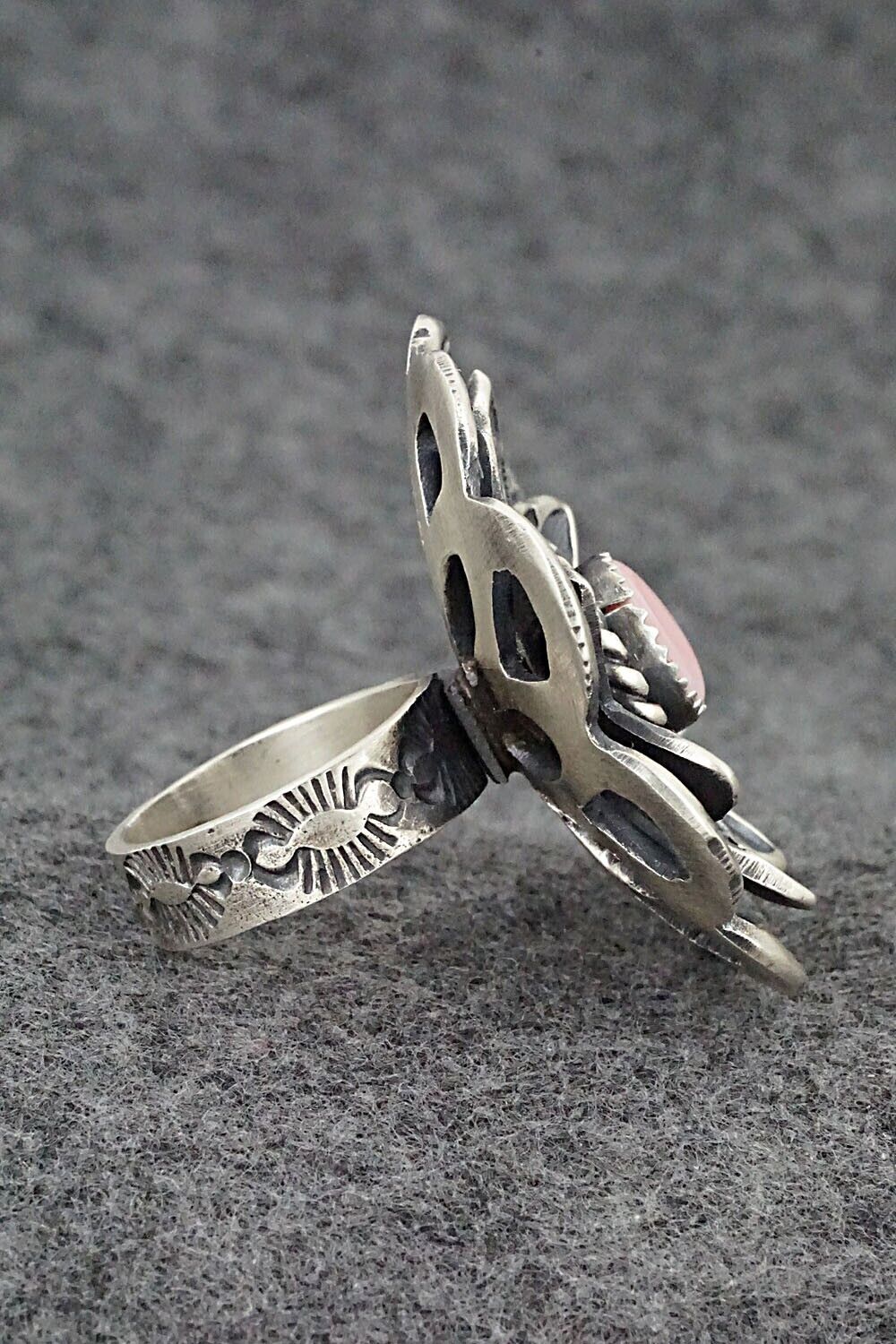 Pink Conch Shell & Sterling Silver Ring - Kevin Billah - Size 9 (Adj)
