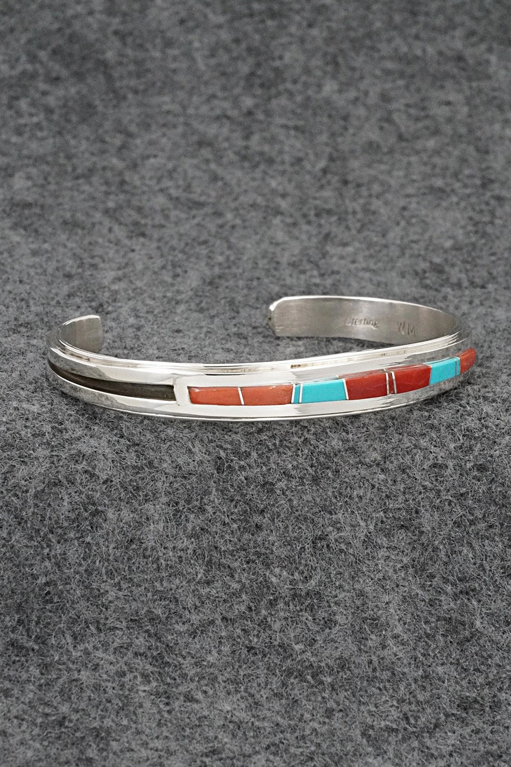 Turquoise, Coral Inlay & Sterling Silver Bracelet - Wilbert Muskett