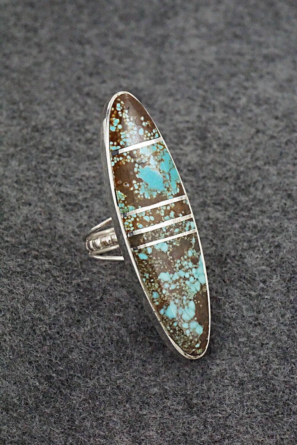 Turquoise & Sterling Silver Inlay Ring - Harold Smith - Size 7.75