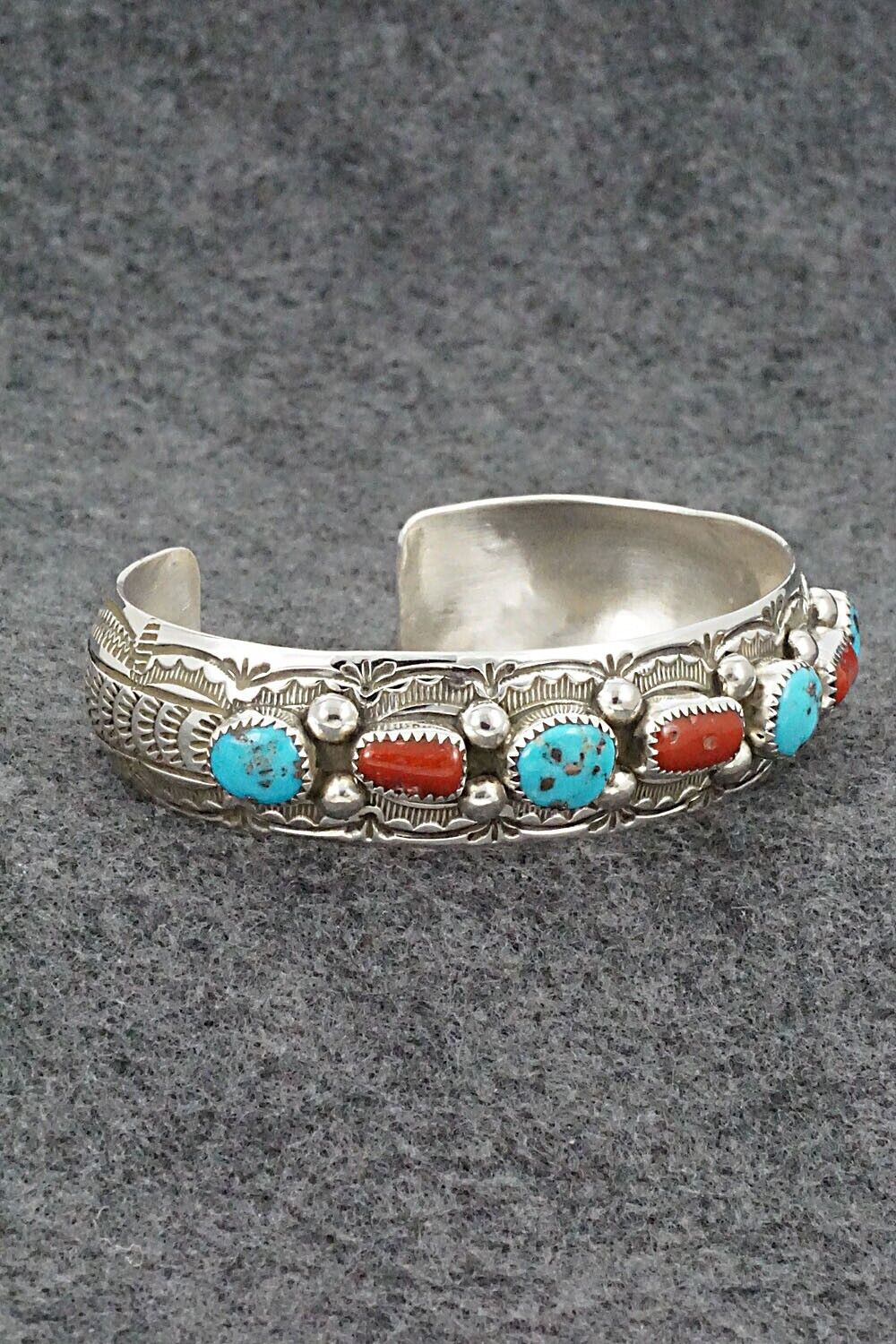 Coral, Turquoise & Sterling Silver Bracelet - Grace Silver