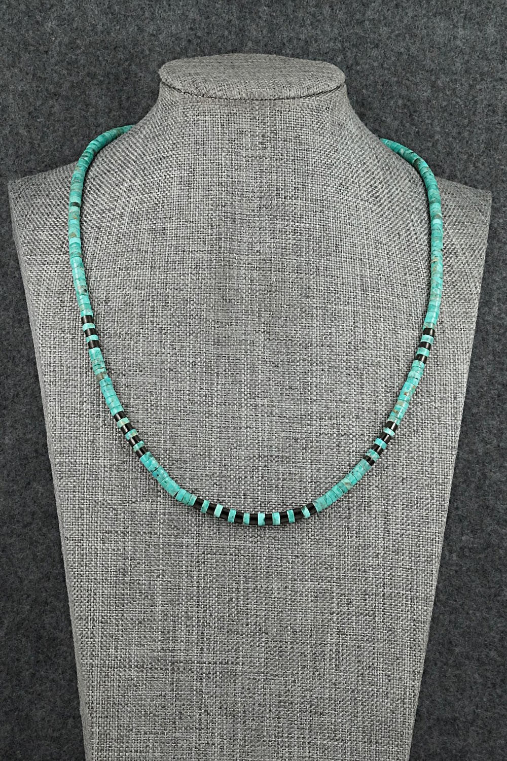 Turquoise, Onyx & Sterling Silver Necklace 19" - Helen Tsosie