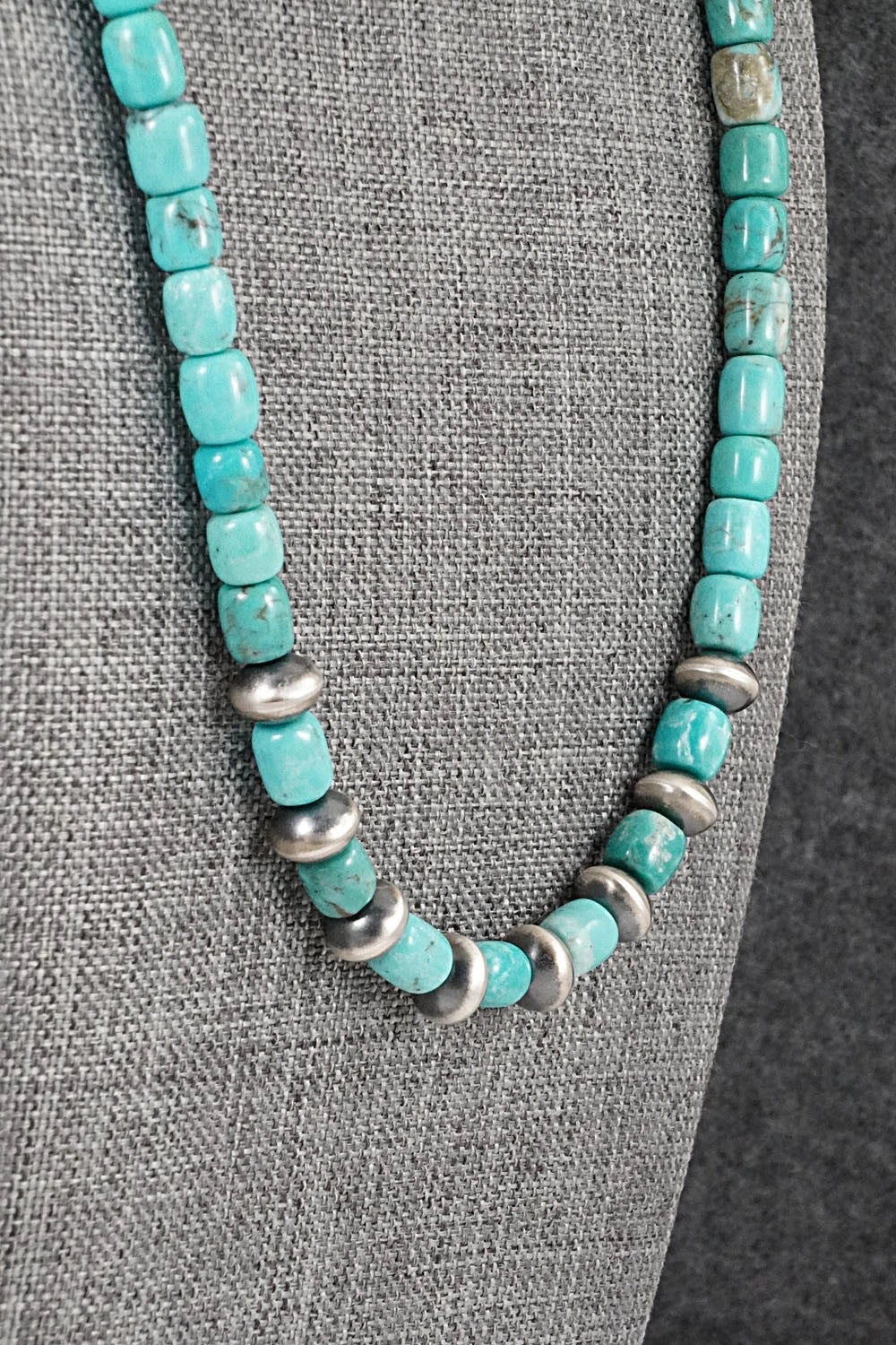 Turquoise & Sterling Silver Necklace 20" - Doreen Jake