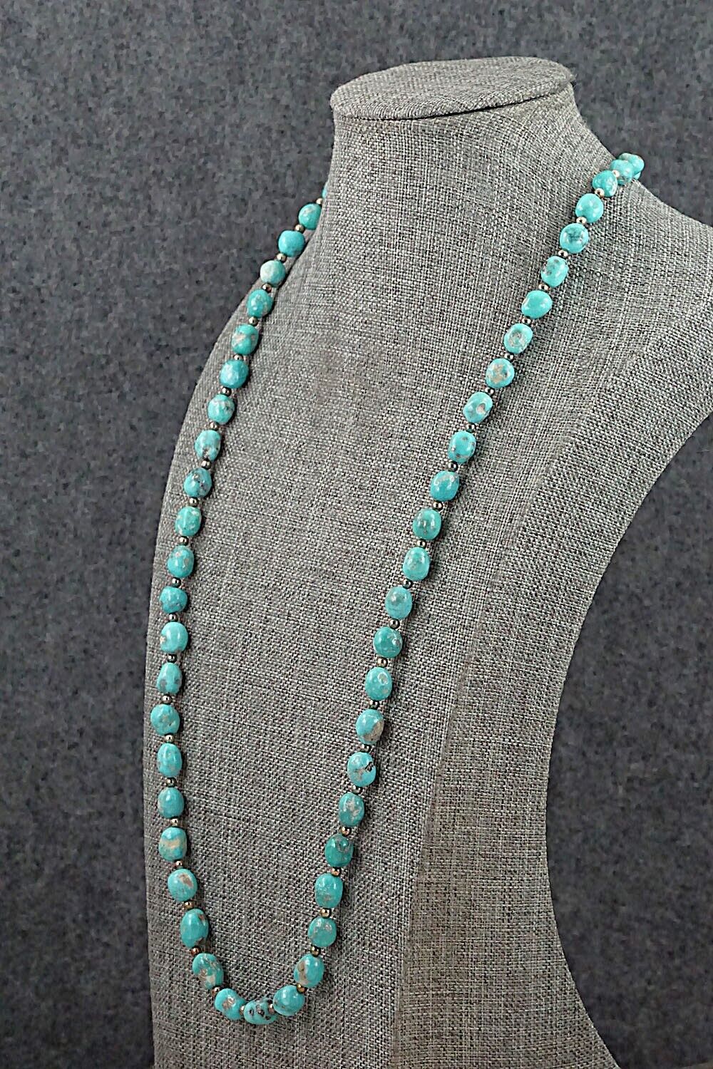 Turquoise & Sterling Silver Necklace 26" - Doreen Jake