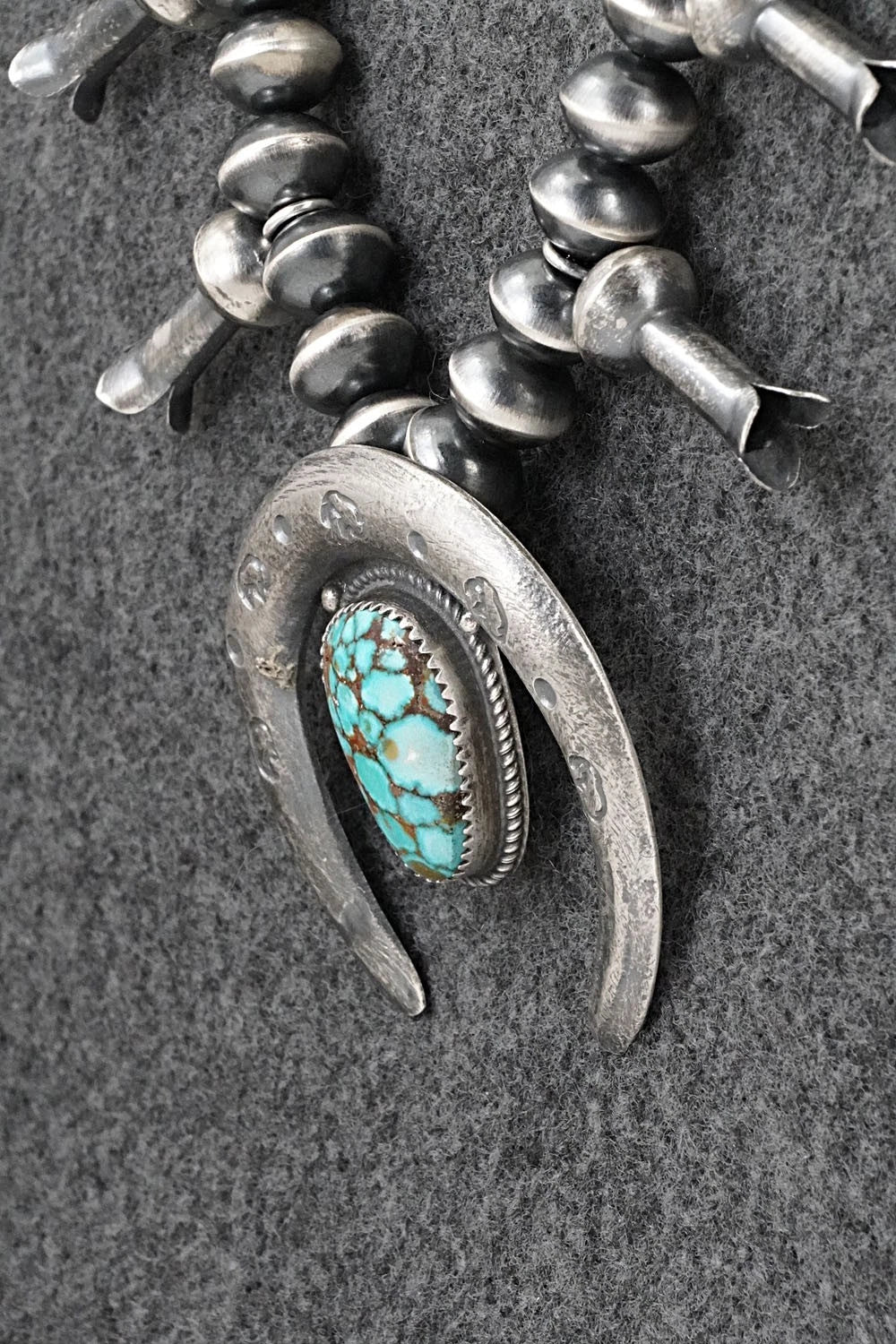 Turquoise & Sterling Silver Navajo Pearl Squash Blossom Necklace - Presley Haley