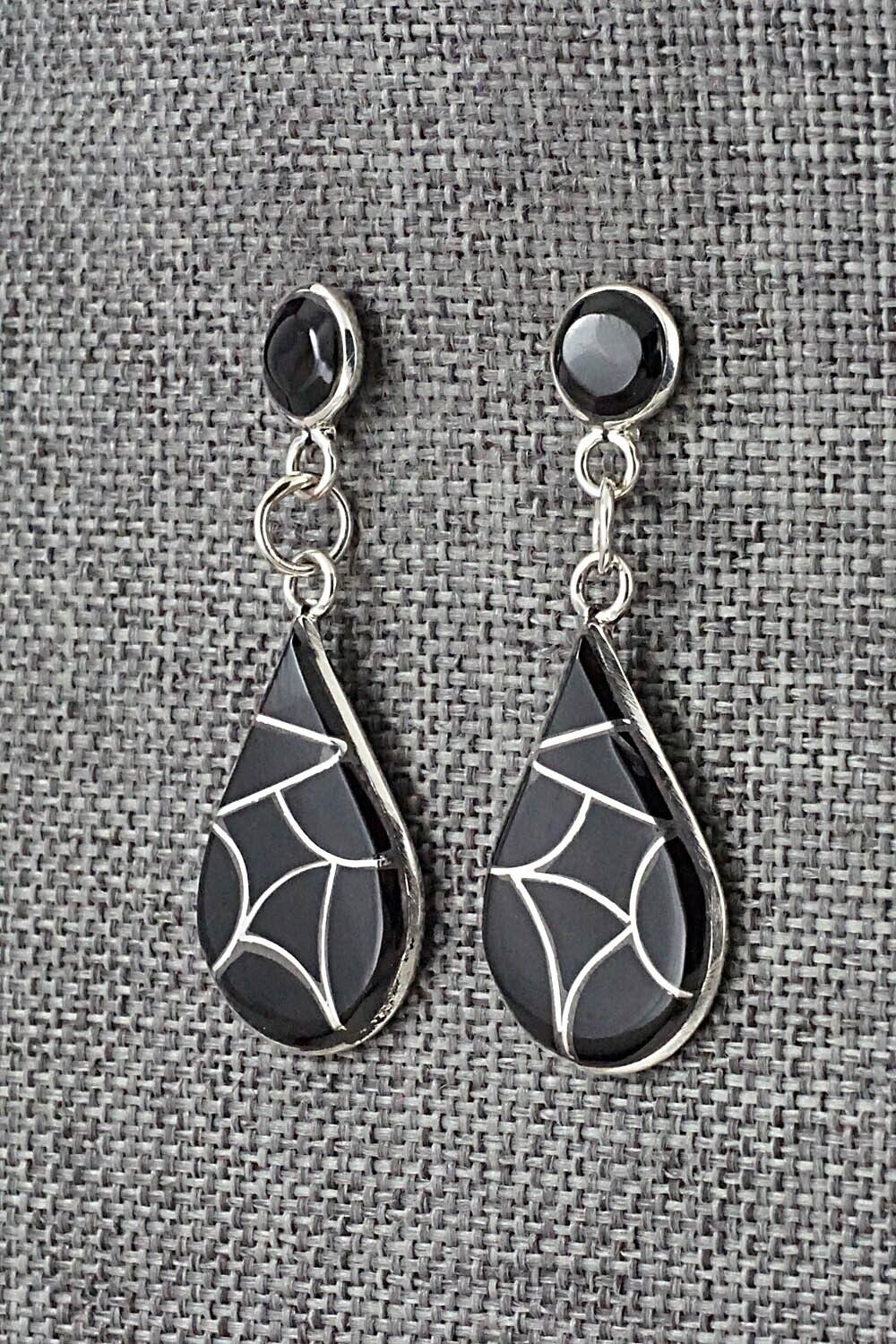 Onyx & Sterling Silver Inlay Earrings - Delorna Lahi