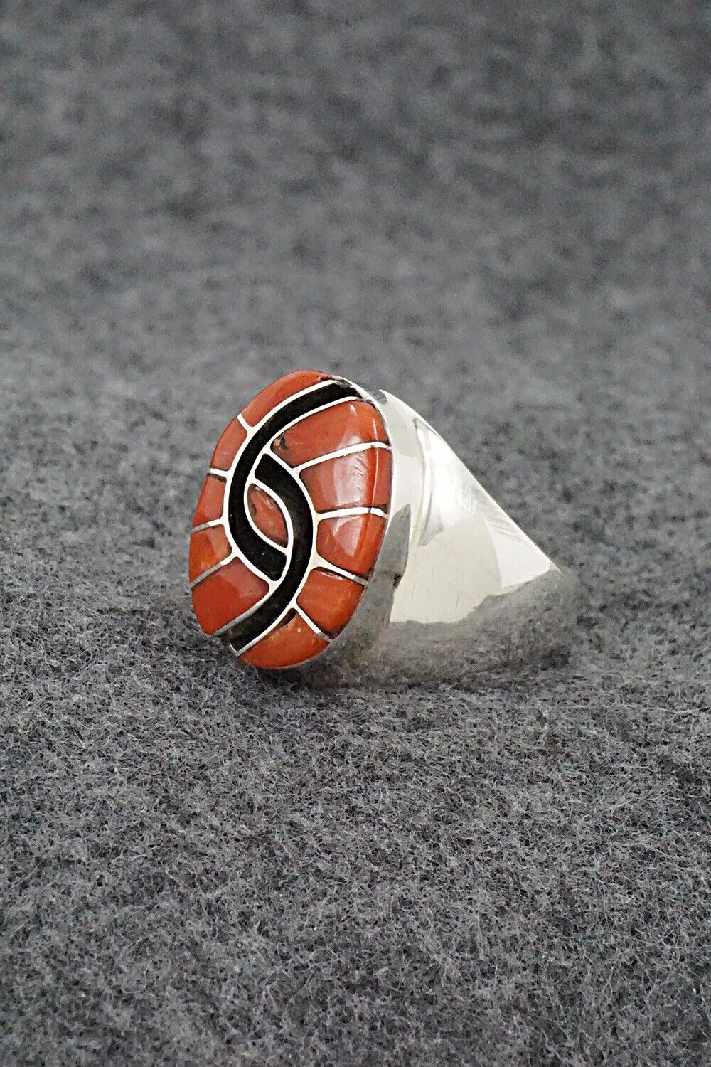 Coral & Sterling Silver Inlay Ring - Amy Wesley - Size 9.5